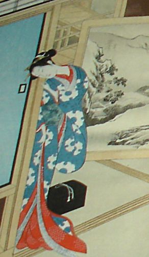 Перед закрытой дверью. Японская гравюра 18 века. Музей этнографии Санкт-Петкербурга. фото Лимарева В.Н.